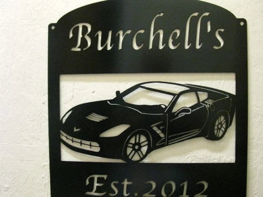 Metal Sign With Corvette Metal House Sign - 8 inches - metal sign