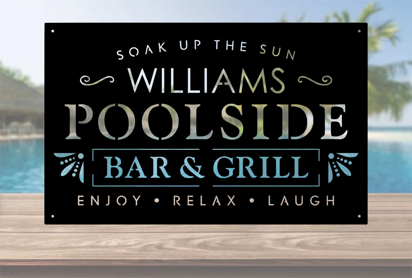 Personalized Metal Poolside Sign Metal Swimming Pool Sign Metal Backyard Sign Custom Backyard Sign Custom Poolside Sign Laser Cut Metal Signs Custom Gift Ideas