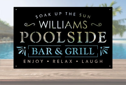 Personalized Metal Poolside Sign Metal Swimming Pool Sign Metal Backyard Sign Custom Backyard Sign Custom Poolside Sign Laser Cut Metal Signs Custom Gift Ideas