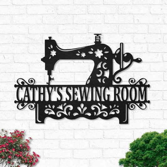 Custom Sewing Monogram Personalized Sewer Name Sign Decoration For Living Room Sewing Lover Gift - 8 inches - metal sign