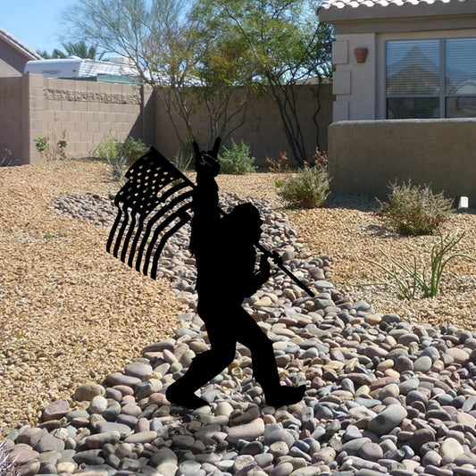 Bigfoot Say Hi American Flag Metal Yard Sign, Bigfoot Camping Metal Art Laser Cut Metal Signs Custom Gift Ideas