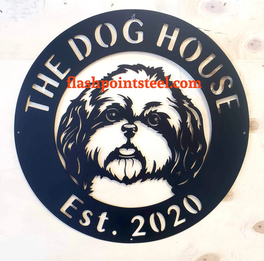 Shih Tzu Sign, Dog House, Family Dog, Entrance Sign, Wall Decor, Plasma Cut Steel, Custom Sign, Welcome - metal sign