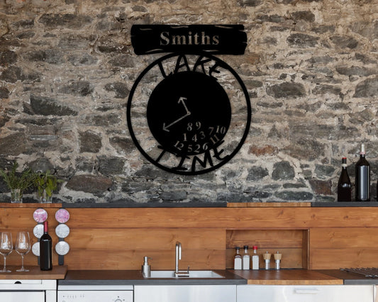Metal Lake Time Sign Custom Weekend Custom Metal Art Custom Metal Clock Housewarming Gift Ideas Funny Metal Art - 8 inches - metal sign
