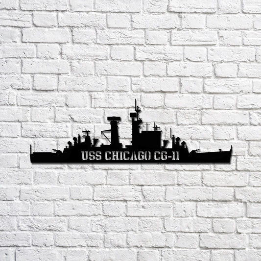 USS Chicago CG11 Navy Ship Metal Sign, Memory Wall Metal Sign Gift for Navy Veteran Laser Cut Metal Signs Custom Gift Ideas - 8 inches - metal sign