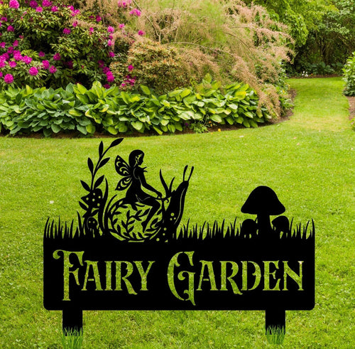 Fairy Garden Sign Post Metal Garden Sign Cut Metal Sign Wall Metal Art