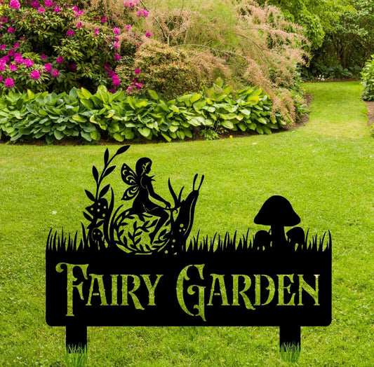 Fairy Garden Sign Post Metal Garden Sign Cut Metal Sign Wall Metal Art - 8 inches - metal sign