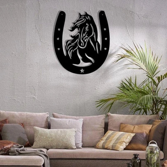Horse Head Horseshoe Metal Sign Monogram Metal Shop Laser Cut Metal Signs Custom Gift Ideas - 8 inches - metal sign