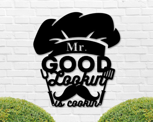 Mr Good Lookin Is Cooking Sign Fathers Day Gift Gift For Dad Sign For Dad Cooking Sign Chef Sign Bbq Sign Husband Sign Funny Sign