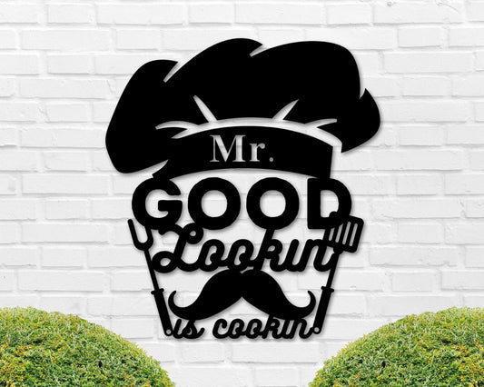 Mr Good Lookin Is Cooking Sign Fathers Day Gift Gift For Dad Sign For Dad Cooking Sign Chef Sign Bbq Sign Husband Sign Funny Sign