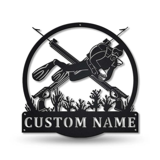 Personalized Spearfishing Sport Monogram Metal Sign Art, Custom Spearfishing Sport Metal Sign, Hobbie - metal sign