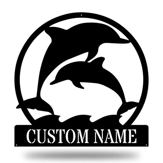 Dancing Dolphins Monogram Customized Metal Signs, Custom Metal Sign, Custom Signs, Metal Sign, Metal - metal sign