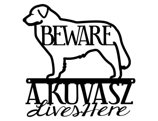 Kuvasz Lives Here Metal Sign Black Dog Sign Dog Dog Breed Outdoor Sign Signs Dog Gifts - 8 inches - metal sign