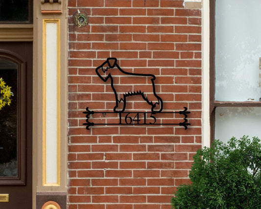 Personalized Metal Dog Sign, Metal House Number Dog Sign, Front Porch Sign, Address Sign, Metal Schnauzer - metal sign