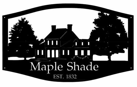 Custom Metal House Sign With House And Trees Metal House Sign - 8 inches - metal sign