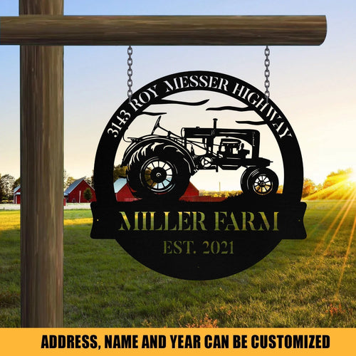 Personalized Metal Farm Sign Tractor Monogram Custom Outdoor Farmhouse Front Gate Entry Road Wall Decor Art Gift