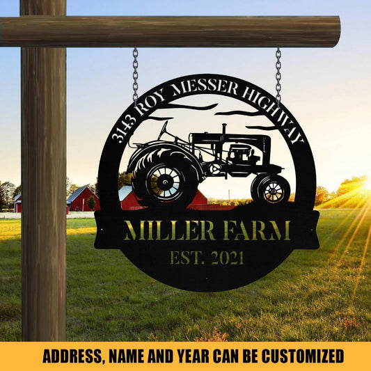 Personalized Metal Farm Sign Tractor Monogram Custom Outdoor Farmhouse Front Gate Entry Road Wall Decor Art Gift - 8 inches - metal sign