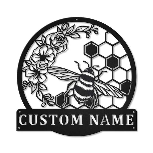 Personalized Honey Bee Monogram Metal Sign Art, Custom Honey Bee Metal Wall Art, Bee Antler Decor - metal sign