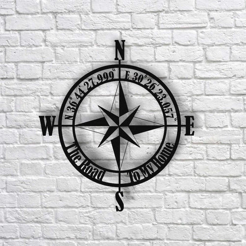 Personalized Compass Metal Sign Custom Coordinates Sign Nautical Decor Housewarming Gift Wedding Gift