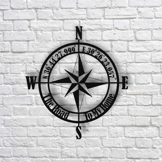 Personalized Compass Metal Sign Custom Coordinates Sign Nautical Decor Housewarming Gift Wedding Gift - 8 inches - metal sign