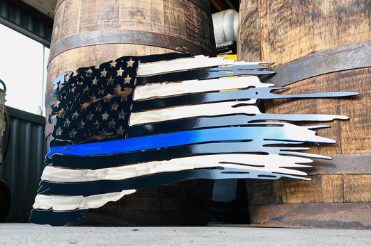Metal Distressed American Flag, Tattered, Thin Blue Line, Police, Back The Blue, Steel, Fall Decor - metal sign