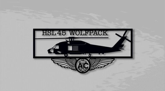 Sh60b Hsl45 Wolfpack With Aircrew Wings Multimission Utility Maritime Helicopter Metal Sign Cut Metal Sign Wall Decor - 8 inches - metal sign
