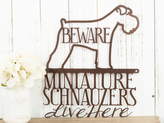 Miniature Schnauzers Live Here Metal Sign Copper Schnauzer Signs Outdoor Metal Sign Beware Dog - 8 inches - metal sign