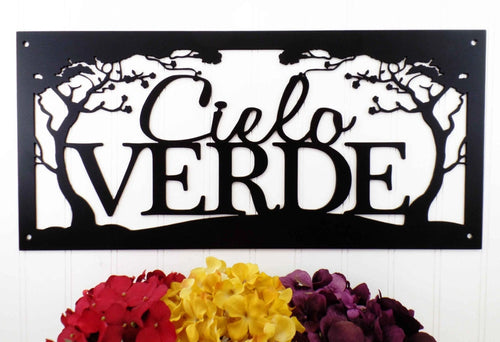 Custom Outdoor Family Last Name Metal Sign With Cherry Tree Black Wedding Gift Housewarming Gift Last Name Sign