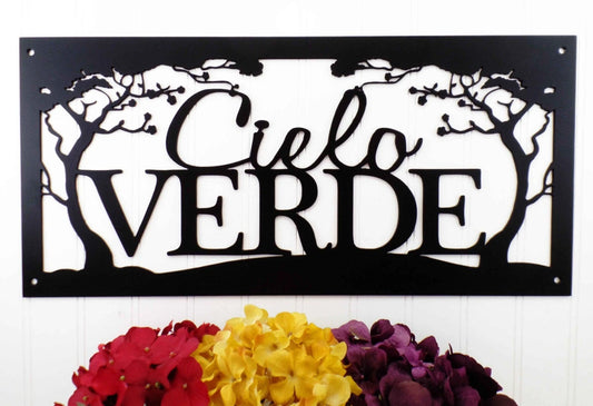 Custom Outdoor Family Last Name Metal Sign With Cherry Tree Black Wedding Gift Housewarming Gift Last Name Sign - 8 inches - metal sign