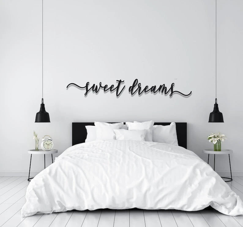 Sweet Dreams Metal Sign Large Bedroom Wall Decor over the Bed Swedish Farmhouse Decor