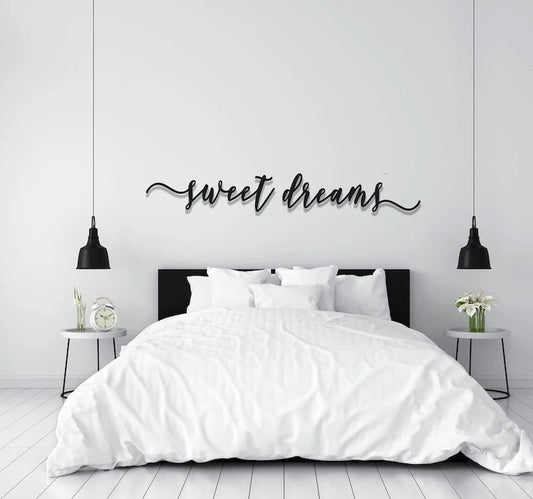 Sweet Dreams Metal Sign Large Bedroom Wall Decor over the Bed Swedish Farmhouse Decor - 8 inches - metal sign