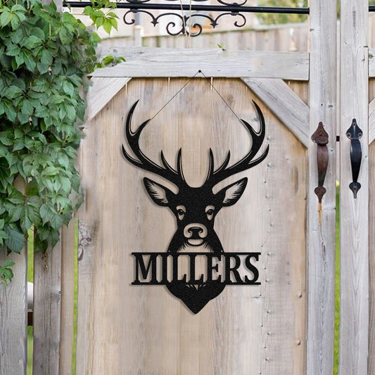 Deer Hunting Head Hunter Metal Sign Monogram, Custom Cabin, Lodge, Wall Decor, Metal Laser Cut Metal Signs Custom Gift Ideas - 8 inches - metal sign