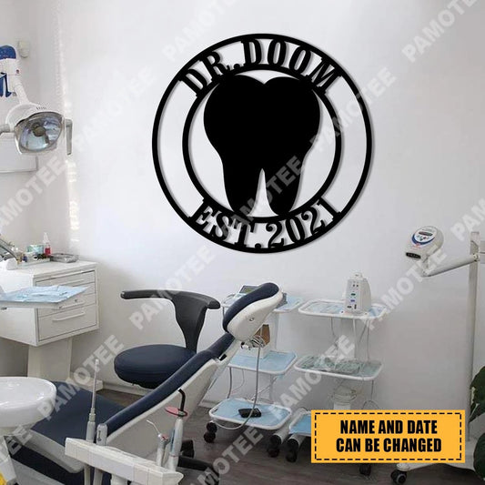 Custom Name And Date Tooth Dental Metal Sign, Gift For Dentist, Metal Laser Cut Metal Signs Custom Gift Ideas - 8 inches - metal sign
