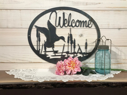 Large Metal Duck Welcome Sign 30 Inch Rustic Metal Decor - 8 inches - metal sign