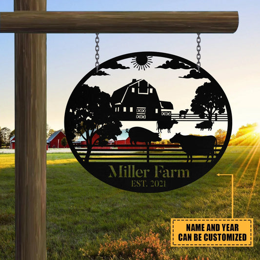 Personalized Metal Farm Sign Barn Cow Pig Monogram, Metal Laser Cut Metal Signs Custom Gift Ideas - 8 inches - metal sign