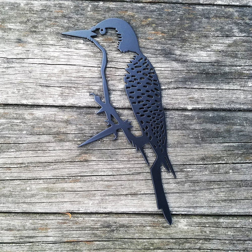 Woodpecker Metal Tree Sign Hammer In Spike Steel Bird Silhouette Raw For Patina Or Black Powder Coat Finish