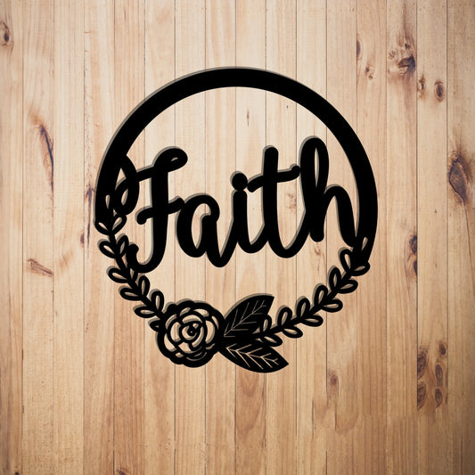 Faith Wreath Door Wreath Flower Wreath Metal Sign Plasma Cut Steel Sign steel Art Powder Coated Handmade - 8 inches - metal sign