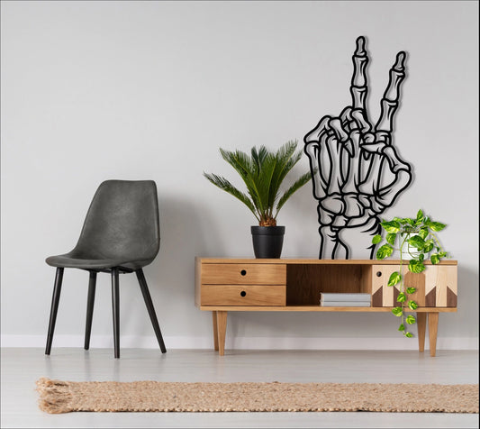 Metal Skeleton Peace Sign Skeleton Hand Peace Sign Hand Edgy Steel - 8 inches - metal sign