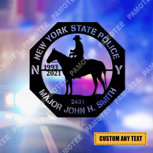 Custom Sheriff Riding Horse Metal Sign Monogram, Newyork Police Decor, Metal Laser Cut Metal Signs Custom Gift Ideas - 8 inches - metal sign