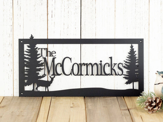 Laser Cut Name Sign Custom Family Name Sign Custom Log Cabin Decor Lake House Decor Deer - 8 inches - metal sign