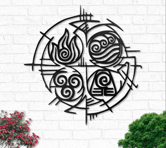 Four Elements Earth Water Air Fire Metal House Sign - 8 inches - metal sign
