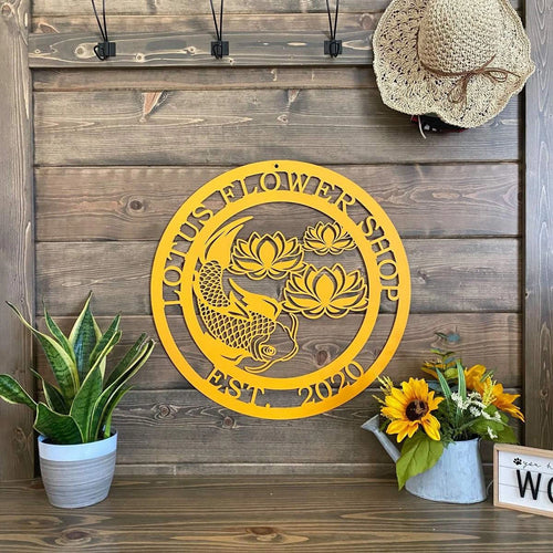 Koi Pond And Lotus Flower Metal Sign, Cut Metal Sign, Metal Wall Art, Metal House Sign Laser Cut Metal Signs Custom Gift Ideas