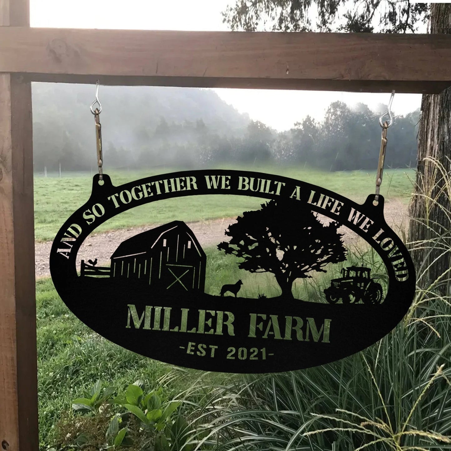 Personalized Metal Farm Sign Barn Dog Rooster Monogram Custom Outdoor Farmhouse Entry Road Front Gate Wall Decor Gift