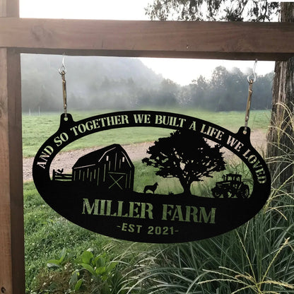 Personalized Metal Farm Sign Barn Dog Rooster Monogram Custom Outdoor Farmhouse Entry Road Front Gate Wall Decor Gift