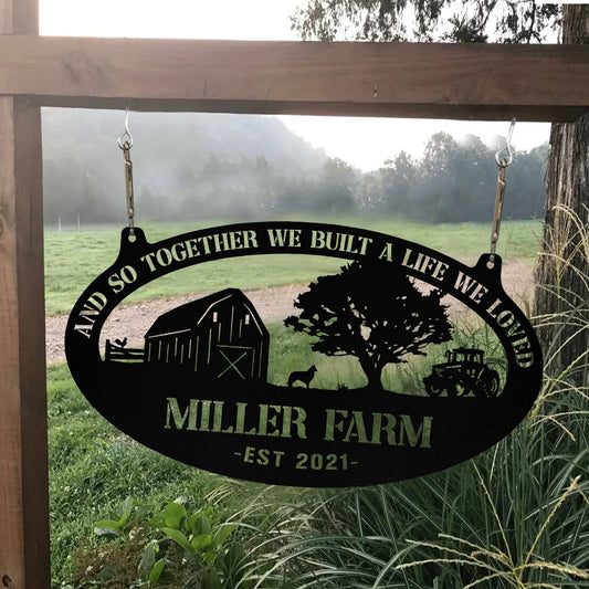 Personalized Metal Farm Sign Barn Dog Rooster Monogram Custom Outdoor Farmhouse Entry Road Front Gate Wall Decor Gift - 8 inches - metal sign