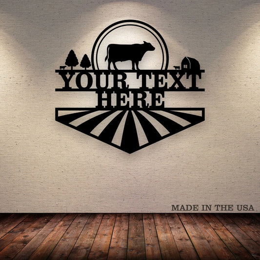 Personalized Cattle Sun Farm Metal Wall, Custom Name Metal Sign, Farmhouse Decor, Sign For Farm, Gift For - metal sign