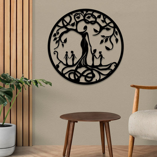 Mother And Four Children Tree Of Life Metal Art, Housewarming Plaque Laser Cut Metal Signs Custom Gift Ideas - 8 inches - metal sign
