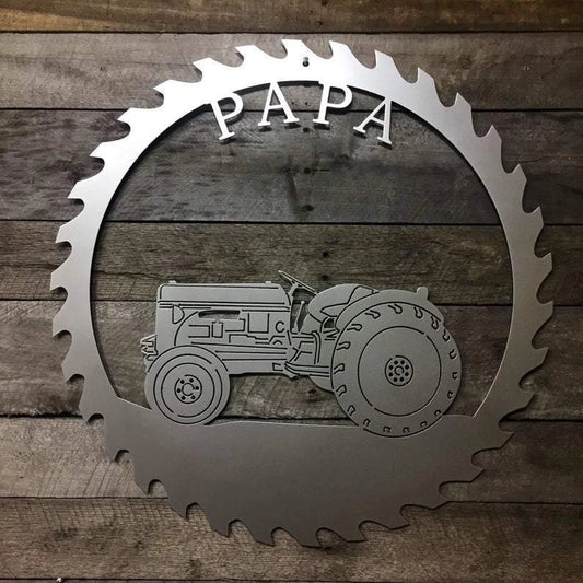 Saw Blade Tractor Sign Cut Metal Sign Metal House Sign - 8 inches - metal sign