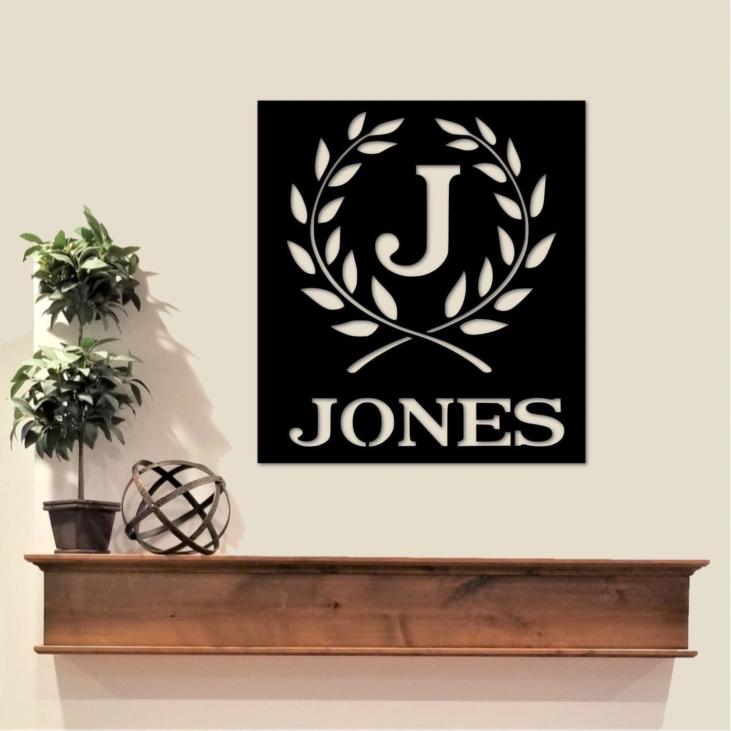 Family Name Sign Metal Wall Plaque Last Name Sign Gift Leafy Border Entryway Sign Christmas Gift