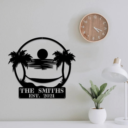 Sunset Beach Metal Sign Beach Pool Sign Palm Tree Sign Metal Sea Art Beach Scene Sign Beach House Decor - 8 inches - metal sign