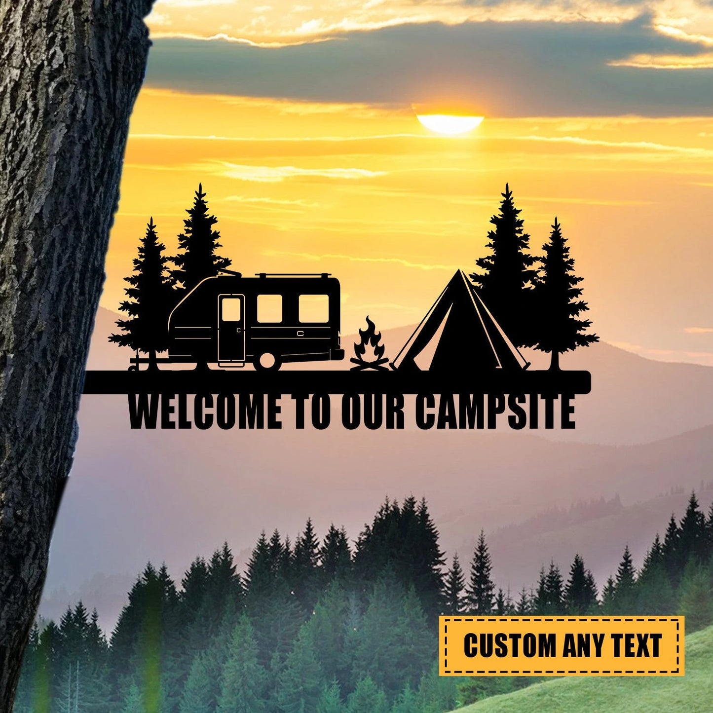 Personalized Camping Metal Tree Stake, Campsite Art Laser Cut Metal Signs Custom Gift Ideas